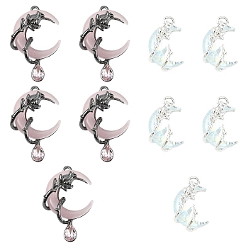 10Pcs 2 Styles Alloy Resin Pendants, Moon, Mixed Color, 20~33x13~21mm, 5pcs/style 