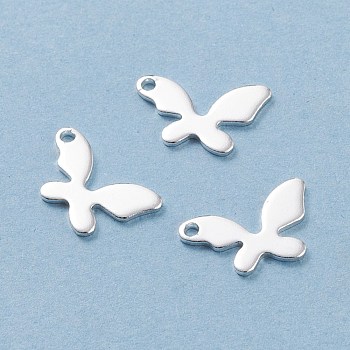 201 Stainless Steel Charms, Butterfly, Silver, 8.5x14x0.8mm, Hole: 1.2mm