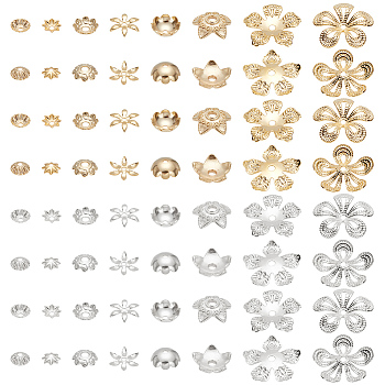 Elite 64PCS 16Style Brass Bead Cap, Flower, Mixed Color, 4.5~15.5x4.5~16x0.5~2.5mm, Hole: 1~1.8mm