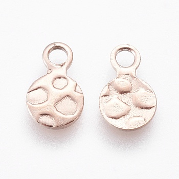 Ion Plating(IP) 304 Stainless Steel Charms, Textured, Flat Round with Bumpy, Rose Gold, 9.5x6x0.8mm, Hole: 2mm