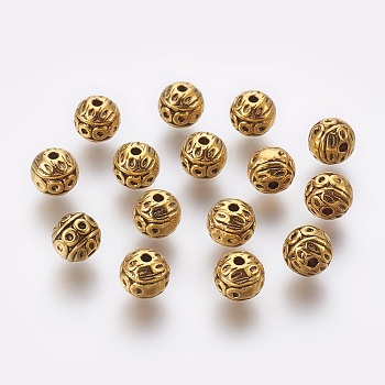 Alloy Beads, Lead Free & Nickel Free & Cadmium Free, Round, Antique Golden, 8mm, Hole: 1mm