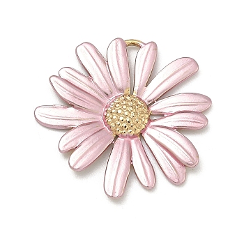 Spray Painted 304 Stainless Steel Pendants, Daisy Charms, Real 18K Gold Plated, PVD Vacuum Plating, Long-Lasting Plated, Pink, 24x25x2mm, Hole: 5x1mm