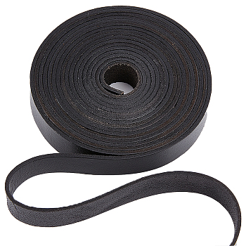 Flat Cowhide Leather Cord, for Jewelry Making, Black, 15x2mm