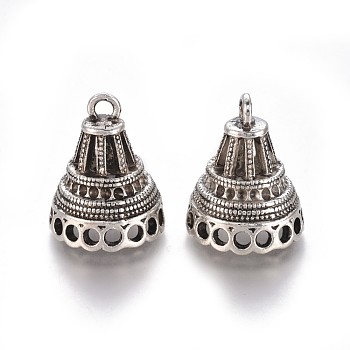 Tibetan Style Alloy Rhinestone Settings, Pendant Bails, Tassel Cap Bails, Cone, Antique Silver, Fit For 1.5mm Rhinestone, 23x18.5mm, Hole: 2mm and 2.5mm