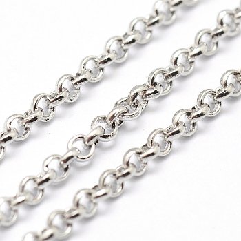 Brass Rolo Chains, Belcher Chain, Soldered, Lead Free & Nickel Free & Cadmium Free, Real Platinum Plated, 2x0.5mm