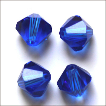 Imitation Austrian Crystal Beads, Grade AAA, Faceted, Bicone, Blue, 4x4mm, Hole: 0.7~0.9mm