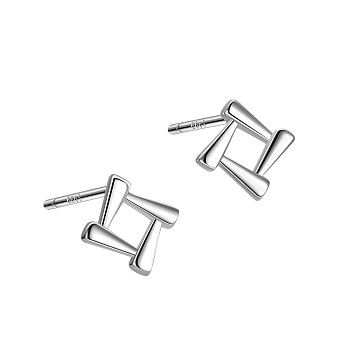 Anti-Tarnish Rhodium Plated Square 999 Fine Silver Stud Earrings for Women, with 999 Stamp, Platinum, 8x8mm