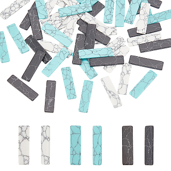 60Pcs 3 Colors Synthetic Turquoise Cabochons, Dyed, Rectangle, Mixed Color, 25x7x2mm, 20pcs/color