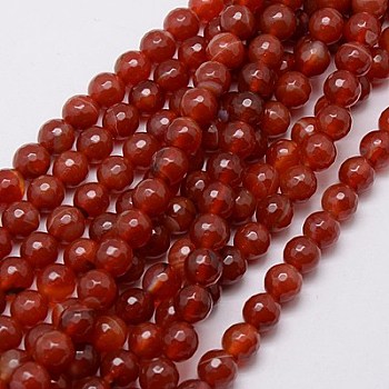 Natural Agate Beads Strands, Faceted, Dyed, Round, FireBrick, 8mm, Hole: 1mm, about 48pcs/strand, 15 inch