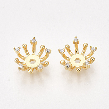 Brass Bead Caps, with Cubic Zirconia, Flower, Clear, Nickel Free, Real 18K Gold Plated, 11x5mm, Hole: 1.5mm