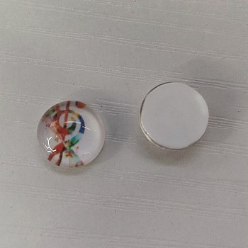 Glass Cabochons, Flat Round, Music Note Pattern, Colorful, 10x4mm, 140pcs/bag
