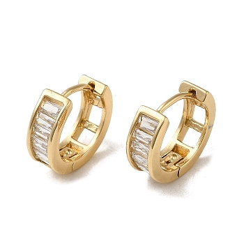 Brass Micro Pave Cubic Zirconia Hoop Earring, Light Gold, 14x5mm