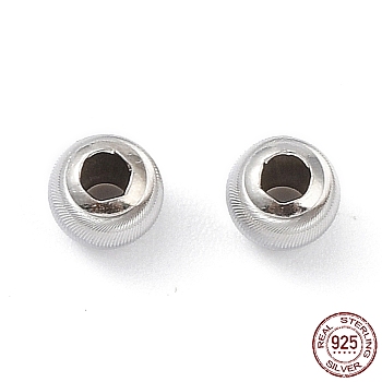 Rhodium Plated 925 Sterling Silver Beads, Textured, Rondelle, Platinum, 6x5mm, Hole: 2.5mm