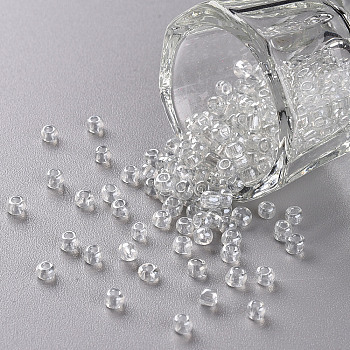 Glass Seed Beads, Trans. Colours Lustered, Round, Clear, 3mm, Hole: 1mm, about 2222pcs/100g