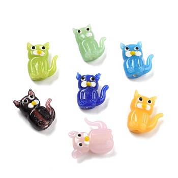 Handmade Lampwork Beads, Cartoon Style, Cat, Mixed Color, 18~21x15~19x7~10mm, Hole: 2mm