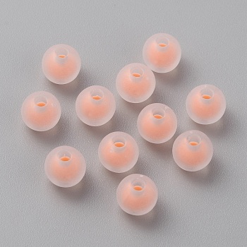 Frost Transparent Acrylic Beads, Bead in Bead, Round, Light Coral, 7.5x7mm, Hole: 2mm, about 110pcs/bag