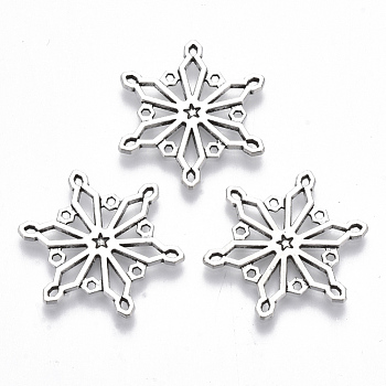 Tibetan Style Alloy Pendants, Lead Free & Cadmium Free, Snowflake, Antique Silver, 25x22x1.5mm, Hole: 0.7mm
