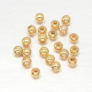 Real Gold Plated Brass Round Spacer Beads, Lead Free & Cadmium Free & Nickel Free, Real 18K Gold Plated, 2mm, Hole: 1mm, about 310pcs/5g