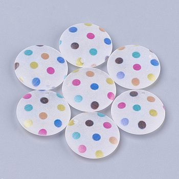 Printed Acrylic Beads, Frosted, Flat Round with Dot, Colorful, 25x5.5mm, Hole: 2mm