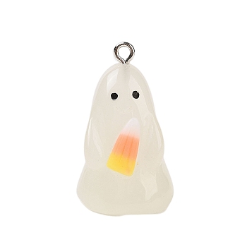 Halloween Theme Luminous Resin Pendants, Glow in the Dark, Ghost, 30.5x19x18mm, Hole: 2mm