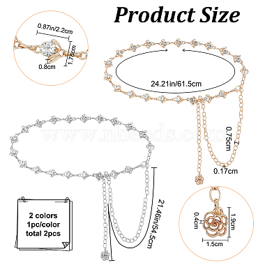 2Pcs 2 Colors Crystal Rhinestone Flower Link Chain Belts(AJEW-CP0005-69)-2