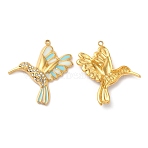 304 Stainless Steel Enamel Pendants, with Rhinestones, Real 18K Gold Plated, Brid Charm, Light Sky Blue, 29x26.5x3mm, Hole: 1.4mm(STAS-K256-05G-04)