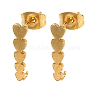 Ion Plating(IP) 304 Stainless Steel Stud Earring Findings, with Vertical Loop, Heart, Golden, 15.5x3.8mm, Hole: 3mm, Pin: 0.7mm(STAS-H180-11G)