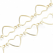 Brass Chains, Heart Link Chains, Long-Lasting Plated, Soldered, Light Gold, Heart: 20x12x1mm, Link: 3.5x3x0.4mm(CHC-T012-06LG)