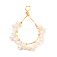 Natural Cultured Freshwater Pearl Pendants, with Real 18K Gold Plated Eco-Friendly Copper Wire, Potato with Teardrop, Antique White, 42.5x31x4mm, Hole: 3.5mm(PALLOY-JF01035)