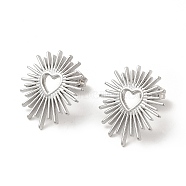 304 Stainless Steel Hollow Out Heart Stud Earrings for Women, Stainless Steel Color, 19.5x17.5mm, Pin: 1mm(EJEW-E271-02P)