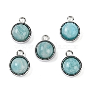 Natural Amazonite Pendants, with Platinum Tone Rack Plating Brass, Flat Round, 9.8x7.5x4.3mm, Hole: 1.2mm(G-K372-03P-01)