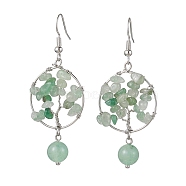 Natural Green Aventurine Dangle Earrings, with Brass Earring Hooks, Tree of Life, 57x23.5mm(EJEW-JE05747-03)