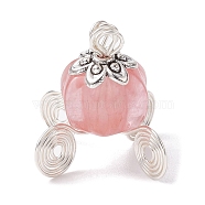 Cherry Quartz Glass Pumpkin Pendants, Carriage Charms with Antique Silver Plated Alloy Bead Caps, 22.6x12.7x12.7mm, Hole: 2.7mm(PALLOY-JF02377)