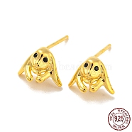 Dog 925 Sterling Silver with Cubic Zirconia Stud Earring Findings, Earring Settings for Half Drilled Beads, with S925 Stamp, Real 18K Gold Plated, 6.5x8.5mm, Pin: 10.5x0.7mm and 0.7mm(STER-Q192-13G)