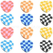 180Pcs 6 Colors Handmade Polymer Clay Beads, Heart with Tartan, Mixed Color, 9x10x4mm, Hole: 1.5mm, 30pcs/color(CLAY-CJ0001-60)