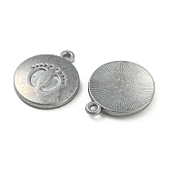 Tibetan Style Alloy Pendants, Cadmium Free & Lead Free, Flat Round with Footprint Charms, Antique Silver, 18x15x2.5mm, Hole: 1.4mm, about 526pcs/1000g(TIBE-P001-07AS)
