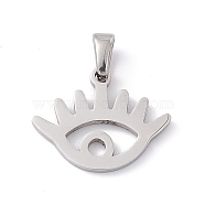 304 Stainless Steel Pendants, Laser Cut, Eye Charms, Stainless Steel Color, 15.5x19.5x1.5mm, Hole: 3x5mm(STAS-G284-03P)