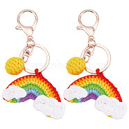Alloy Keychains, Alloy Clasp and Knitting Cloth Rainbow and Knitting Ball, Colorful, 10.5cm(DIY-WH0321-81RG)