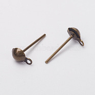 Iron Post Ear Studs, with Loop, Half Ball, Lead Free & Nickel Free, Antique Bronze, 13mm, Hole: 1mm(X-IFIN-E219-AB-01-FF)