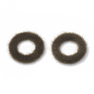 Faux Mink Fur Covered Linking Rings, with Aluminum Bottom, Ring, Platinum, Coffee, 27x4mm(X-WOVE-N009-07D)