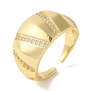 Rack Plating Brass Micro Pave Cubic Zirconia Cuff Ring, Wide Band Open Ring for Women Men, Cadmium Free & Lead Free, Long-Lasting Plated, Real 18K Gold Plated, Adjustable(RJEW-P104-11G)