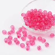 Transparent Acrylic Beads, Clear Faceted Round, Hot Pink, 6mm, Hole: 1.5mm, about 4300pcs/500g(DB6mmC-14)