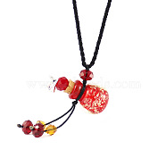 Lampwork Perfume Bottle Pendant Necklace with Glass Beads, Essential Oil Vial Jewelry for Women, Red, 17.7~25.59 inch(45~65cm)(BOTT-PW0002-059B-03)