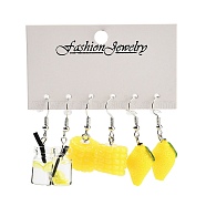 3 Styles Summer Corn & Lemon & Drink Acrylic Dangle Earring Sets for Women, Gold, 35.5~42x10~16mm, 3 pairs/set(EJEW-F336-01E)