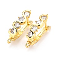 Brass Micro Pave Clear Cubic Zirconia Hoop Earring Findings with Latch Back Closure, Real 18K Gold Plated, Long-Lasting Plated, Wave with Horizontal Loop, 20.4x4.8mm, Hole: 1.6mm, Pin: 1mm(ZIRC-D120-05G)