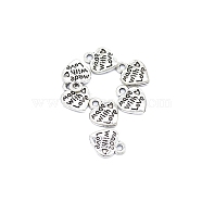 Valentine's Day Theme, Tibetan Style Alloy Charms, Heart with Word Made with Love, Silver, 12x10mm, Hole: 1.5mm(VALE-PW0001-005S)
