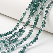 Electroplate Transparent Glass Beads Strands, Half Silver Plated, Faceted, Rondelle, Teal, 3x2mm, Hole: 0.8mm, about 150~155pcs/strand, 15~16 inch(38~40cm)(EGLA-A034-T2mm-M15)
