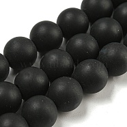 Frosted Natural Black Agate Round Beads Strands, Dyed & Heated, 10mm, Hole: 1mm, about 38pcs/strand, 15.1 inch(G-N0151-11-10mm)