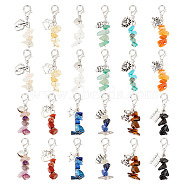 48Pcs 12 Style Gemstone Chips Beaded Pendant Decorations, Lobster Clasp Charms, with Tibetan Style Alloy Charms and Iron Findings, Star & Bear & Heart, Elephant, Footprint, 42mm, 4pcs/style(HJEW-CA0001-29)