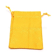 Silk Pouches, Drawstring Bag, Rectangle with Labyrinth Pattern, Gold, 14x10x0.4cm(ABAG-WH0032-06B)